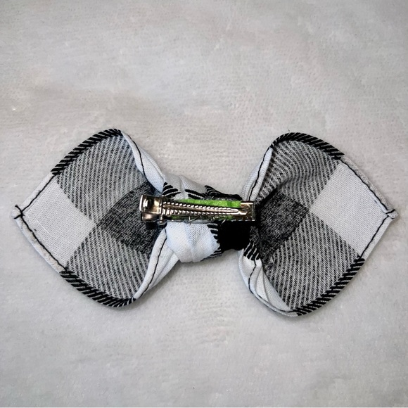 Black and White Plaid Pinup Bandana Knotted Hair Bow - Picture 8 of 11